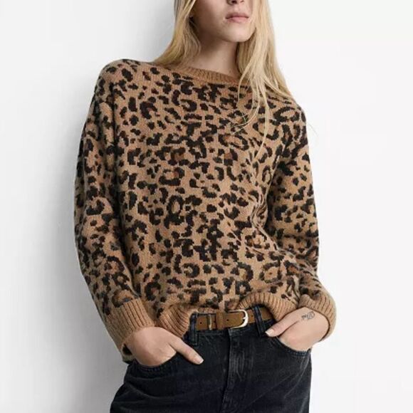 Mango Leopard Print Crew Neck Oversized Sweater(Size Small) - Picture 1 of 7